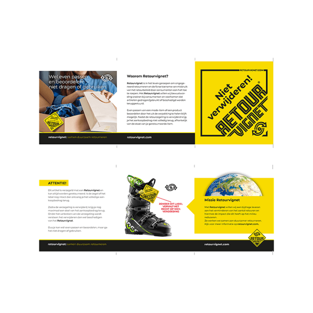 Bijsluiter Nederlands 3-luik 100 x 100 mm &quot;No 100% Refund&quot; ( 200 stuks ).