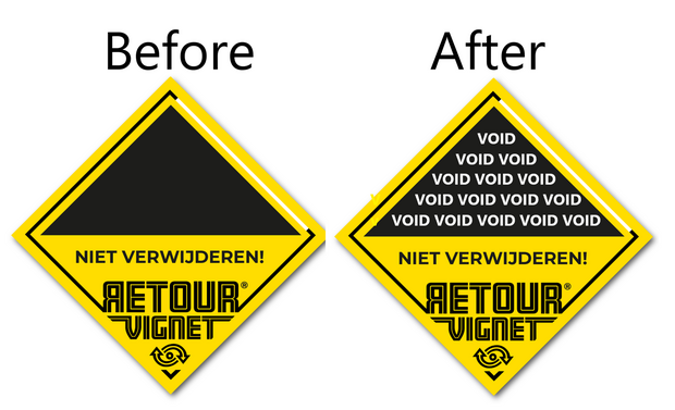 Retourvignet VOID Stickers 56 x 56 mm Nederlands ( 10 vel ).